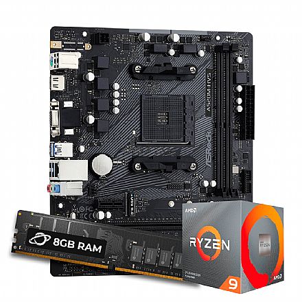 Kit Upgrade Processador AMD Ryzen™ 9 5900X + Placa Mãe ASrock A520M-HVS + Memória 8GB DDR4