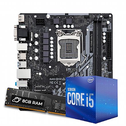 Kit Upgrade Processador Intel® Core™ i5 10400F + Placa Mãe Asrock H510M-HVS R2 + Memória 8GB DDR4