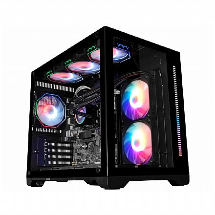 Gabinete Gamer Aquário K-Mex Space X 412A - Lateral e Frontal em Vidro Temperado - USB 3.0 - Micro ATX - Preto
