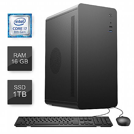 Computador Bits WorkHard - Intel i7 8700, 16GB, SSD 1TB, Kit Teclado e Mouse, FreeDos - 2 Anos de Garantia