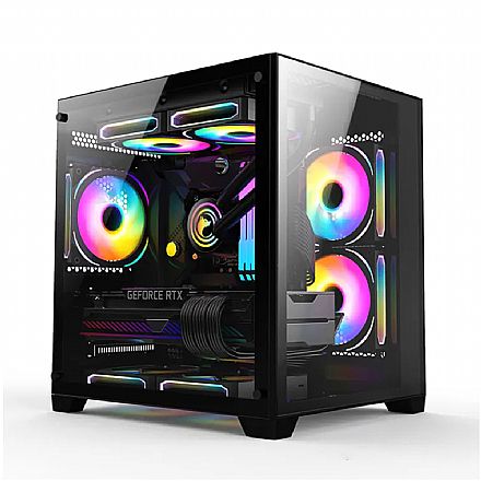Gabinete Gamer Aquário BPC-345B - Lateral e Frontal em Vidro Temperado - USB 3.0 - 4 Coolers Inclusos - Preto