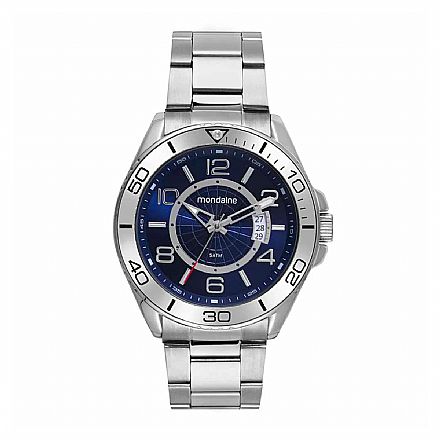 Relógio Masculino Mondaine Casual Prata - Detalhe Azul - 32542G0MVNE1