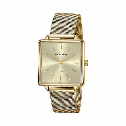 Relógio Feminino Mondaine Quadrado Minimalista Dourado - 99487LPMVDE1