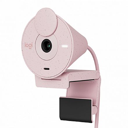 Web Câmera Logitech Brio 300 - Video Chamada e Gravações em Full HD - Rosa - 960-001446