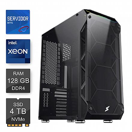 Servidor Bits 2024 - Intel® Xeon E-2324G, RAM 128GB ECC, SSD 4TB NVMe, Fonte 1000W, Refrigeração Líquida