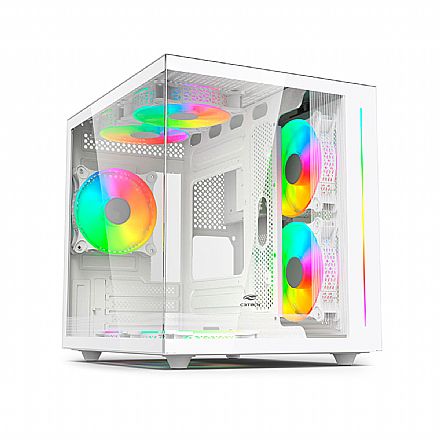 Gabinete Gamer Aquário C3Tech Aquarius - Lateral e Frontal em Vidro Temperado - USB 3.0 - Micro ATX - Branco - MT-G810WH