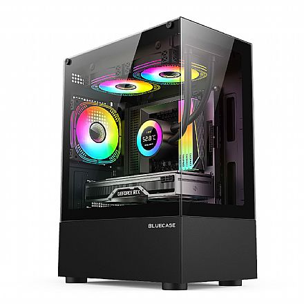 Gabinete Gamer Aquário Bluecase Nuker BG-053BBX - Lateral e Frontal em Vidro Temperado - Micro ATX - USB 3.2 - Preto