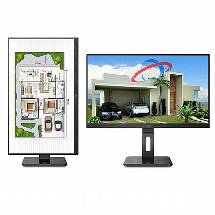 Monitor 21.5" AOC 22P2UM - Full HD - Vertical - Regulagem de Altura e Rotação 90º Pivot - Suporte VESA - HDMI/VGA/DisplayPort