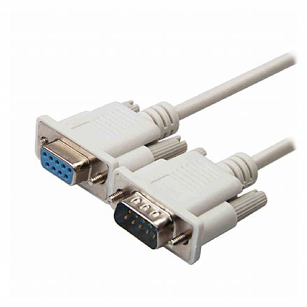 Cabo Serial Extensor DB9 Macho x DB9 Fêmea - RS232 - 3 metros - Branco - GV CBD984