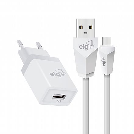 Carregador de Parede USB - com Cabo USB-C - 12W - Branco - ELG KTC10WC