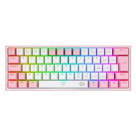 Teclado Mecânico Gamer Redragon Fizz Sakura Lollipop - ABNT2 - Iluminação RGB - Switch Azul - Branco e Rosa - K617-RGB-WP-BLUE