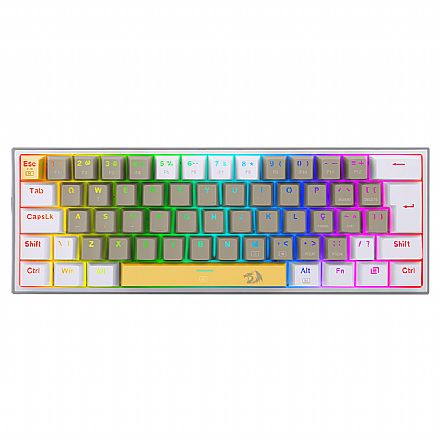 Teclado Mecânico Gamer Redragon Fizz Sunshine - ABNT2 - Iluminação RGB - Switch Marrom - Cinza e Amarelo - K617-RGB-YL-GY-WT