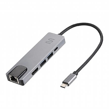 Adaptador USB-C para RJ45 - HUB Dock USB 5 em 1 - HDMI 4K - Power Delivery - Multilaser AC447
