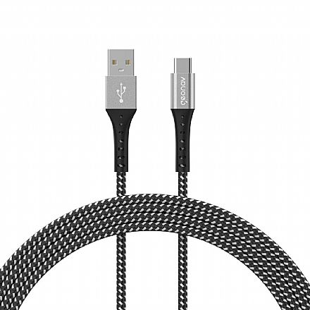 Cabo USB-C para USB - Carregamento Rapido - Revestimento em Nylon Trançado - 1,2 metros - 40W - Cinza e Preto - Geonav ESC05BK