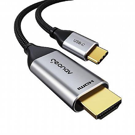 Cabo Conversor USB-C para HDMI 2.0 - 1,8 metros - Cinza e Preto - Geonav UCA08