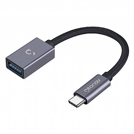 Cabo OTG Adaptador USB-C para USB - Revestimento em Nylon Trançado - 15 cm - Cinza - Geonav UCA01