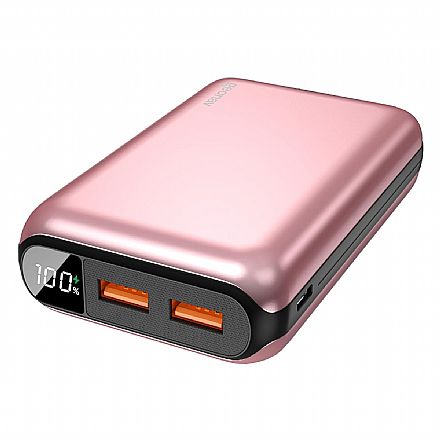 Power Bank Carregador Portátil Universal Geonav PB20K20WRG - Com Display - 20000 mAh - Carregamento Rápido - USB-C e USB - Rose Gold