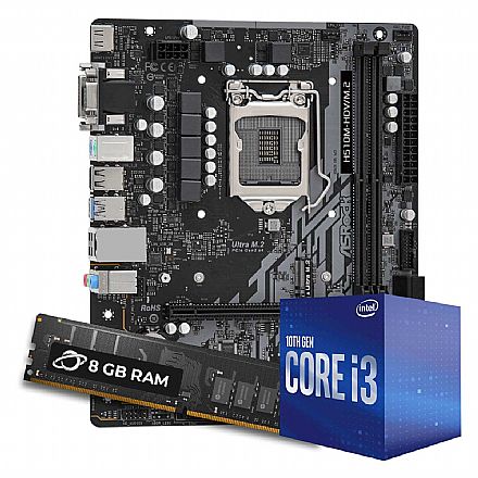 Kit Upgrade Processador Intel® Core™ i3 10105F + Placa Mãe Asrock H510-HDV M.2 + Memória 8GB DDR4