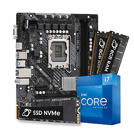 Kit Upgrade Processador Intel® Core™ i7 12700KF + Placa Mãe Asrock H610M-HVS + Memória 16GB DDR4 + 1TB SSD