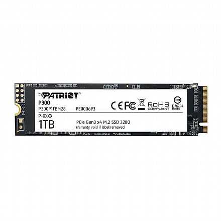SSD M.2 1TB Patriot P300 - NVMe - Leitura 2100Mb/s - Gravação 1650MB/s - P300P1TBM28