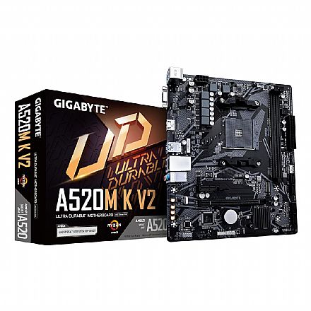 Placa Mãe Gigabyte A520M K V2 (AM4 - DDR4 5100 O.C) - Chipset AMD A520 - USB 3.2 - Slot M.2 - Micro ATX