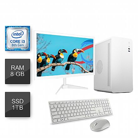 Computador Bits WorkHard - Intel i3 8100T, 8GB, SSD 1TB, Kit Teclado e Mouse, Monitor 19", Freedos - Branco