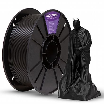 Filamento Para Impressora 3D - PLA Preto Velvet - 1Kg - 1,75mm - Voolt3D
