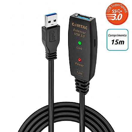 Cabo Extensor USB 3.0 AM/AF com Amplificador de Sinal - 15 metros - Comtac 28129375