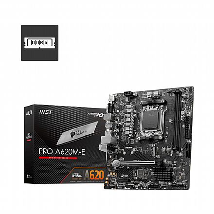 Placa Mãe MSI PRO A620M-E (AM5 - DDR5 6800+ OC) - Chipset AMD A620 - Slot M.2 - HDMI/VGA - Micro ATX