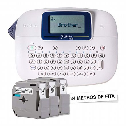 Rotulador Eletrônico Brother PT-M95 - Acompanha 3 Fitas de 12mm - Tela LCD - para Fitas M Não Laminadas - Branco