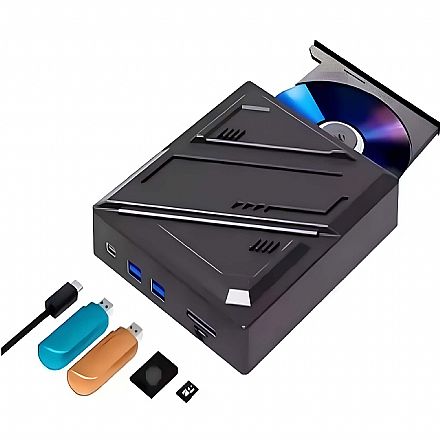 Gravador DVD Externo Knup - Portátil - USB - USB-C - Cartão SD - DVD0020KP