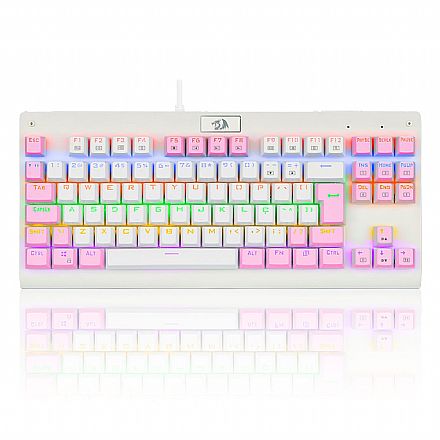 Teclado Mecânico Gamer Redragon Dark Avenger - TKL - Rainbow - Switch Blue - ABNT2 - Branco e Rosa - K568WP-R PT BLUE