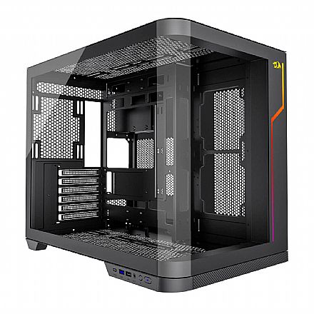 Gabinete Gamer Aquário Redragon Wideload Extreme - Lateral e Frontal em Vidro Curvo - USB 3.0 e USB-C - Iluminação RGB - Suporte para 9 Fans - Preto - CA-605B