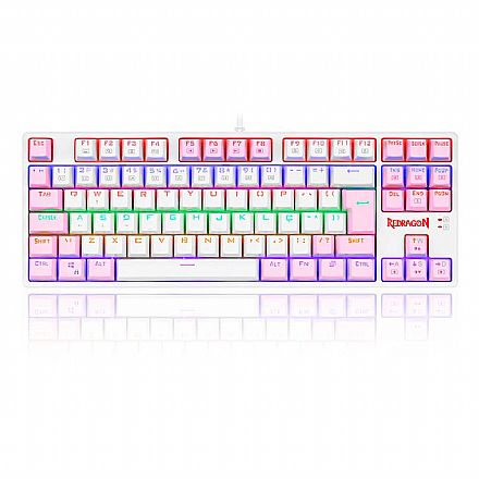 Teclado Mecânico Gamer Redragon Daska Lollipop - ABNT2 - Rainbow - Switch Brown - Branco e Rosa - K576WP-R PT-BROWN