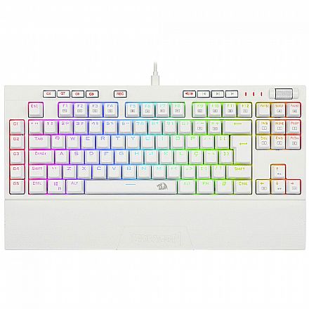 Teclado Mecânico Gamer Redragon Broadsword Pro - ABNT2 - Switch Red Óptico - Iluminação RGB - Branco - K588W-RGB-PRO PT-RED