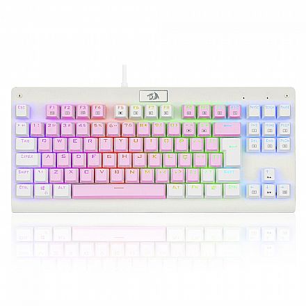 Teclado Mecânico Gamer Redragon Dark Avenger - TKL - Rainbow - Switch Blue - ABNT2 - Rosa e Branco - K568PW-R PT-Blue