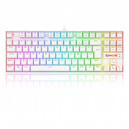 Teclado Mecânico Gamer Redragon Kumara Pro - ABNT2 - RGB - Switch Brown - Branco - K552W-RGB-PRO PT-Brown