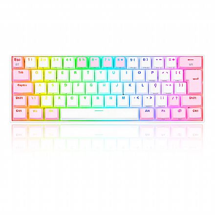 Teclado Mecânico Gamer Redragon Draconic Pro - RGB - Switch Brown - ABNT2 - Branco e Rosa - K530WP-RGB-PRO PT-BROWN