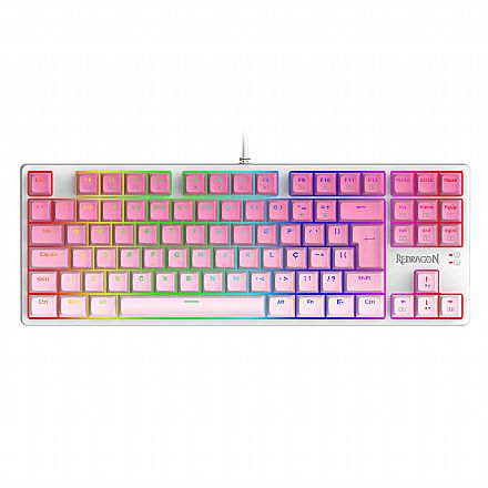 Teclado Mecânico Gamer Redragon Daksa - RGB - Switch Brown - ABNT2 - Rosa e Branco - K576GP-RGB PT-Brown