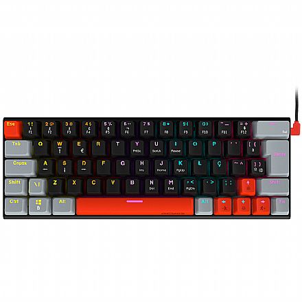 Teclado Mecânico Gamer PcYes Kuromori Black Vulcan - ABNT2 - Iluminação Rainbow - Switch Blue - Compacto 60% - Preto e Vermelho - PTKM60BL