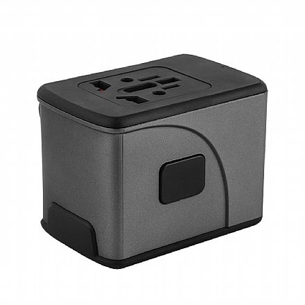 Adaptador de Tomada Universal para Viagem - 150 países - Carregador USB e USB-C - Bivolt - Preto - Geonav TLCH65BK