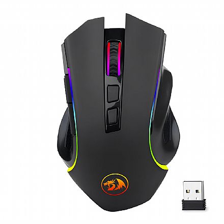 Mouse Gamer Sem Fio Redragon Griffin - Sensor Pixart 8000dpi - 6 Botões - Opção de Cabo - Bateria Recarregável - RGB - Preto - M602-KS V2