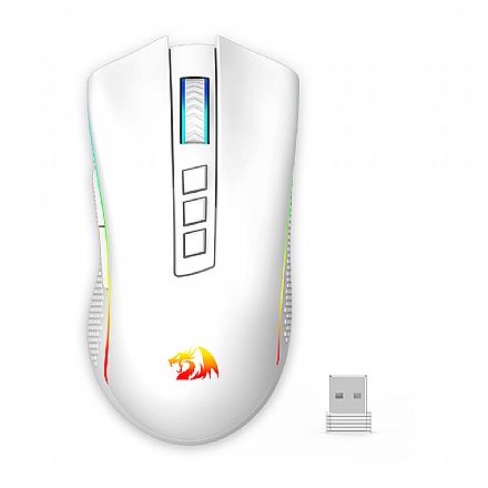Mouse Gamer Sem Fio Redragon Cobra Pro Lunar White - RGB Chroma Mk.II - 16.000dpi - 8 Botões - USB-C ou 2.4GHz - Bateria Recarregável - M711W-PRO