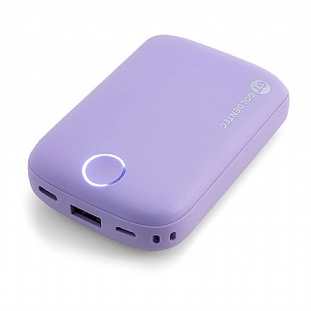 Power Bank Carregador Portátil Universal Goldentec 44296 - 10000 mAh - Carregamento Rápido - USB-C e USB - Roxo