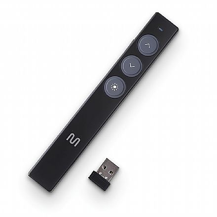 Apresentador de Slides Pen Laser Multilaser PS100 - Controle sem Fio com Laser - Receptor USB - Alcance de 10 Metros - Preto - AC285