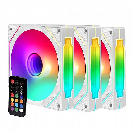 Kit 3 Coolers 120mm Liketec Enigma Snow - LED ARGB - Controle Remoto e Controladora - Branco - LF-KITARGB-ENIGMA-2080