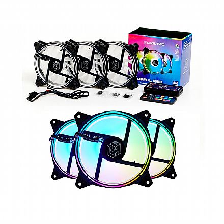 Kit 6 Coolers 120mm Liketec Colorful - LED ARGB - Controle Remoto e Controladora - 3 Normais, 3 Reverso - Preto - SYC-MB-(3N+3R)