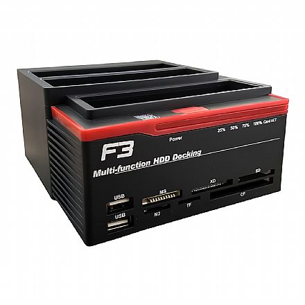 Dock Station para SSD e HD 2.5" / 3.5" SATA - Leitor de Cartão - USB 3.0 - Backup, Clone e Cópia - JC-DOC876U3.0