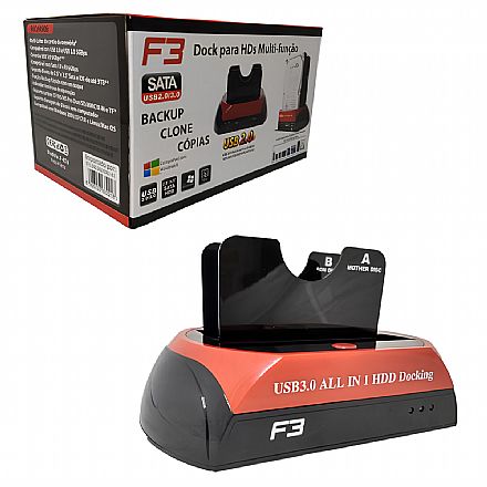 Dock Station SSD e HD 2.5" / 3.5" SATA - USB 3.0 - Backup, Clone e Cópia - JC-DOC876U3.0