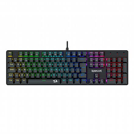 Teclado Mecânico Gamer Redragon Sindri - ABNT2 - Keycaps Extras - Iluminação Rainbow - Switch Brown - Preto - K671 (PT-Brown)